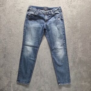 Silver Jeans Womens 30 Blue Sam Boyfriend Mid Rise Stretch Distressed Denim